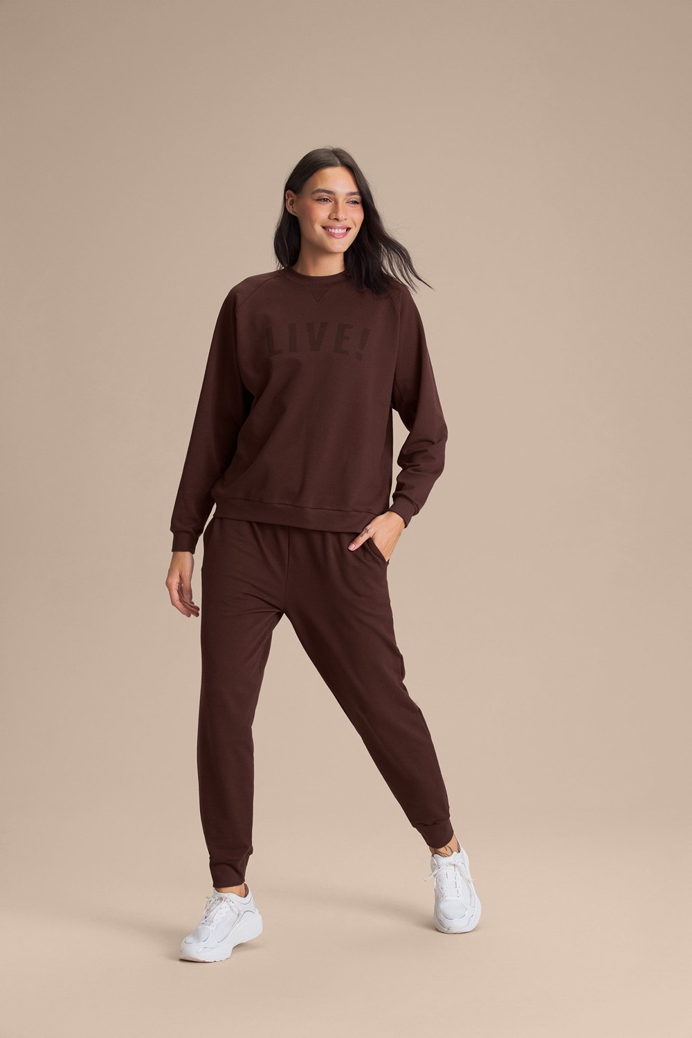 LIVE! Activewear: chocolate sweatshirt and matching joggers